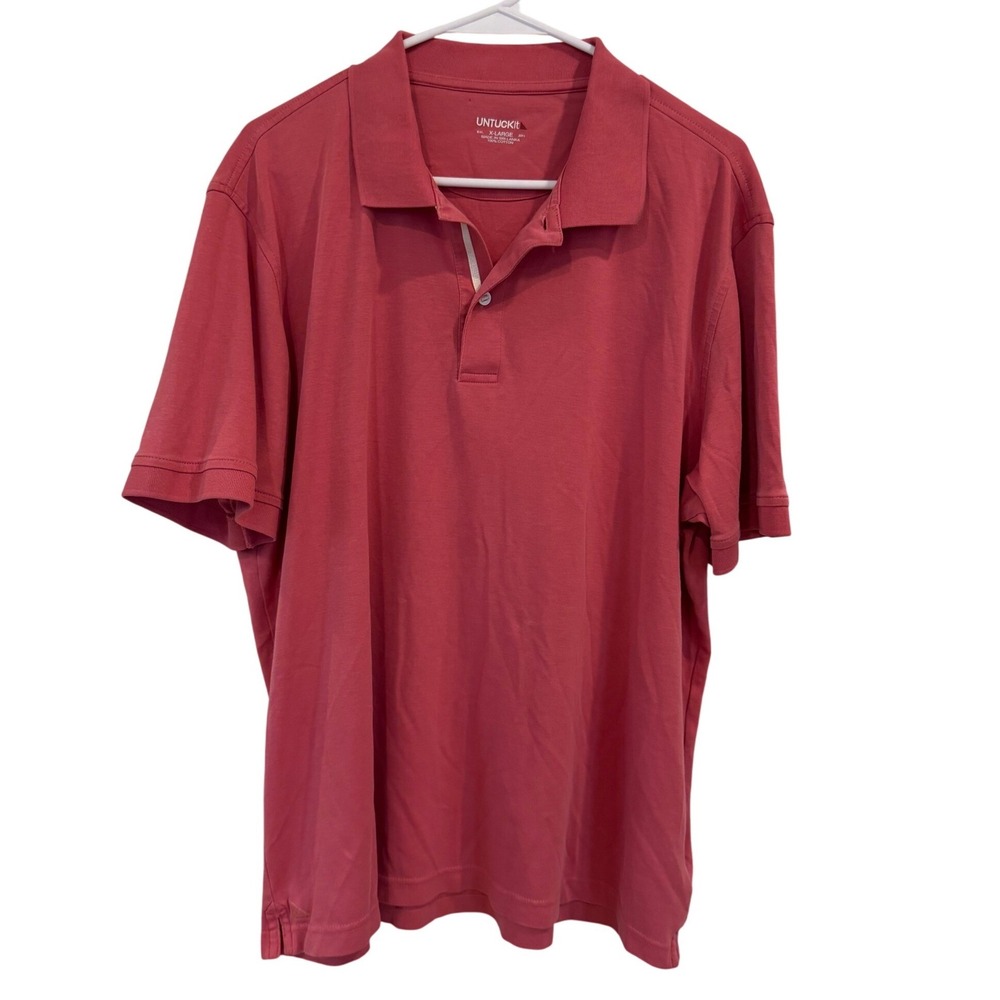 UNTUCKit Mens XL Salmon Pink Short Sleeve 100% Cotton Polo Shirt Classic Fit